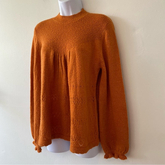 Lauren Conrad orange sweater balloon ruffle sleeve open knit pattern - Picture 5 of 10